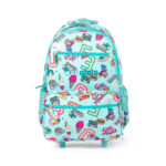 Mochila con Ruedas Cloe Girls Menta con Estampado Colorido y Colgante Decorativo