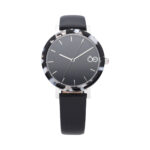 Reloj Cloe de piel genuina con caja en acero inoxidable y bisel de acetato con efecto mármol