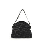 Bolsa Satchel Acolchada Charm Cadena Metálica color Negro