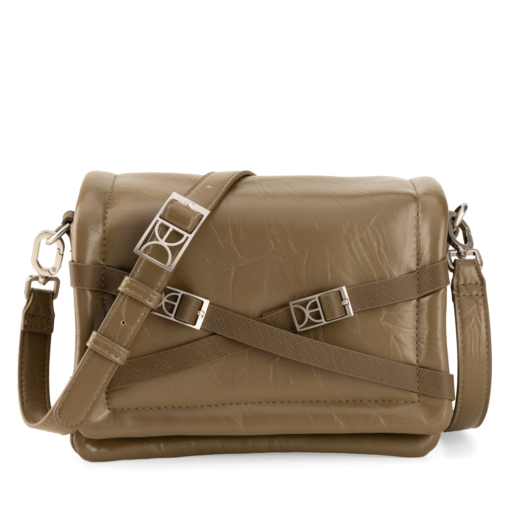2BLCI24655OLI_1.jpg Bolsa Crossbody Grande Aplicación Hebillas color Verde Olivo - Imagen 1